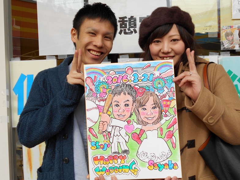 カープ仕様の似顔絵ウエルカムボード